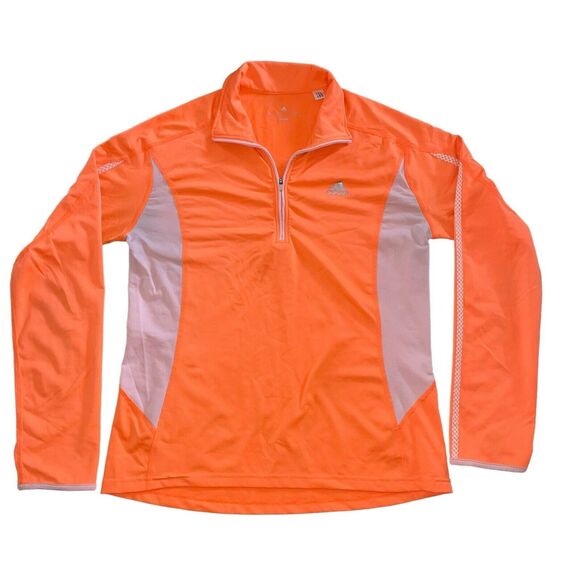 Adidas Climalite Orange 3/4 Zip Pullover Long Sleeve Top Thumbholes‎ - Picture 1 of 5